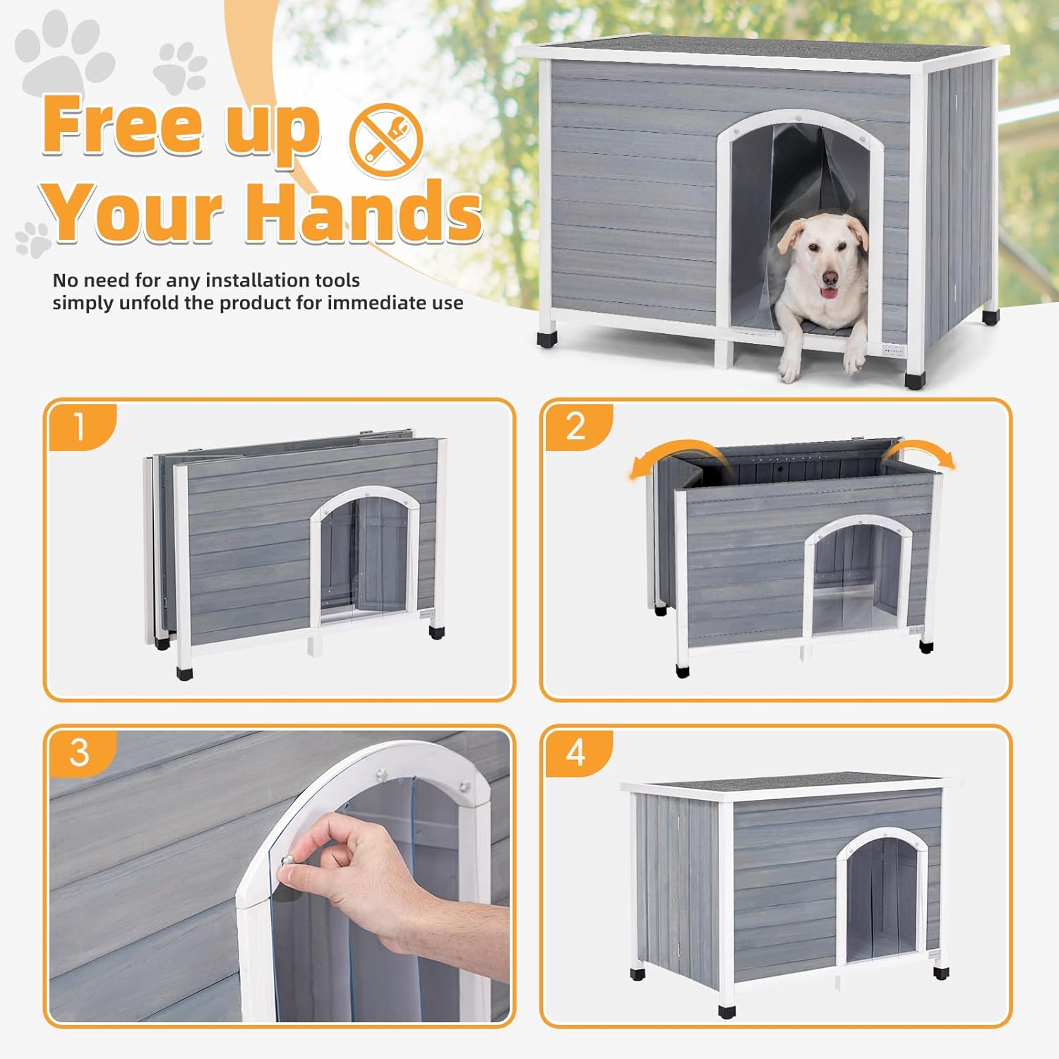 Folding Dog House Outdoor, Unfold to Use